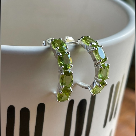 Source Unknown Jewelry - 🎉HP🎉New Peridot and Sterling Pierced Semi Hoop Earrings Intense Sparkle …